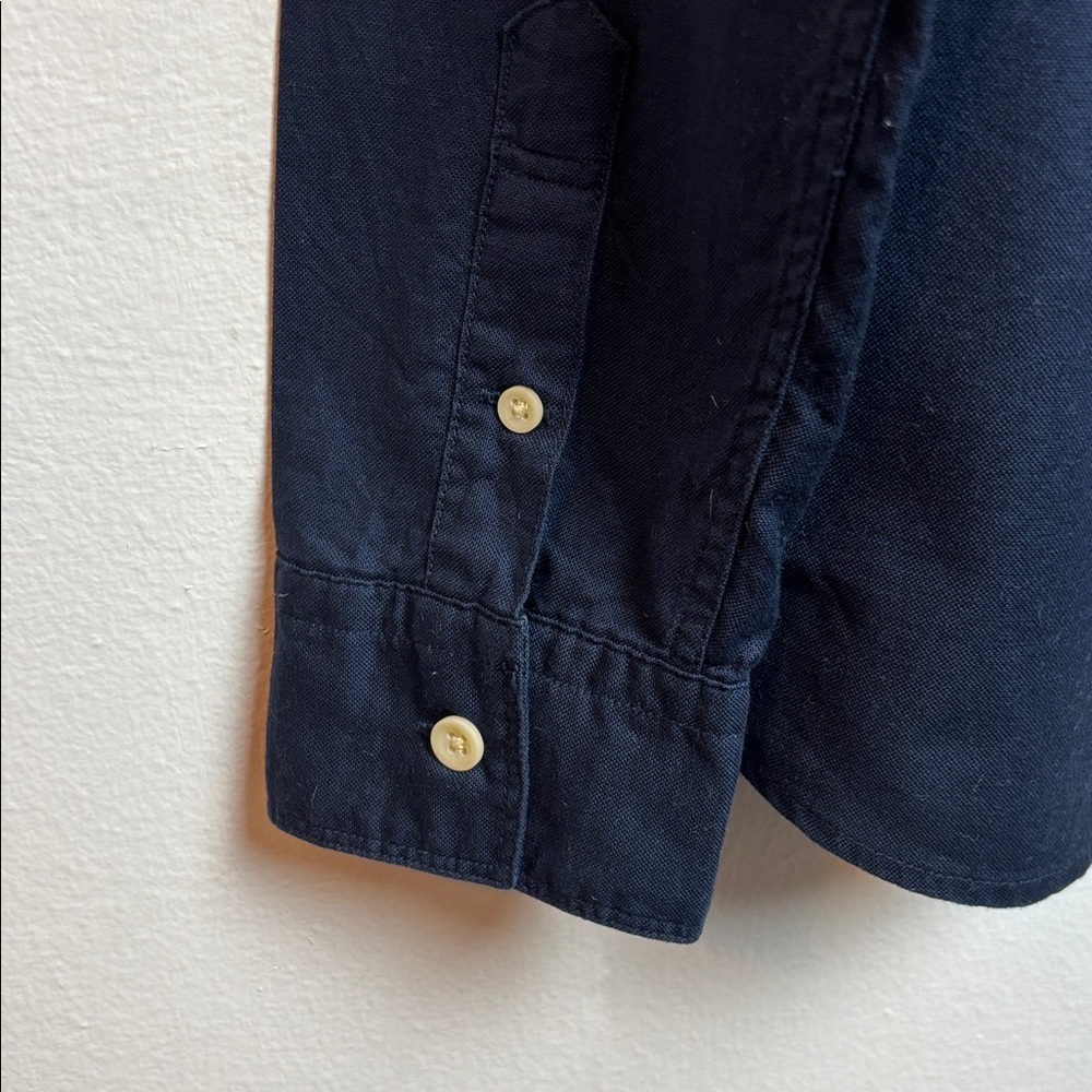 All Saints Azur Long Sleeve Cotton Button-Up Mens Shirt Navy Blue Medium - Picture 5 of 6